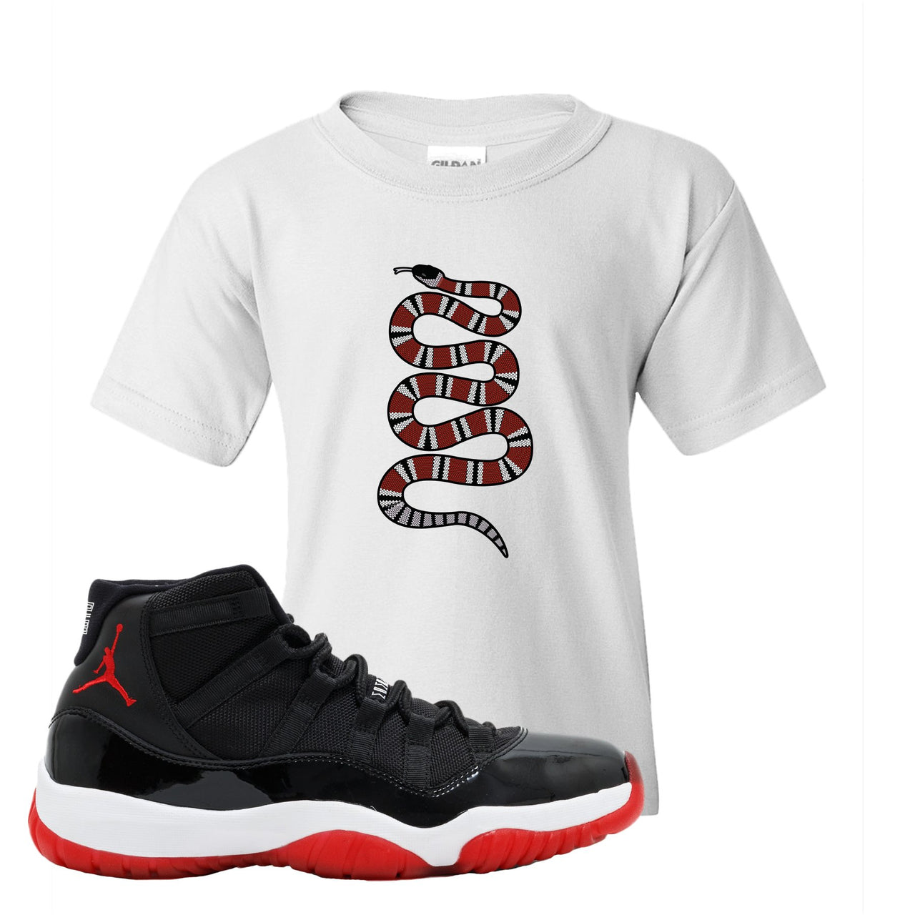 Jordan 11 Bred Coiled Snake White Sneaker Hook Up Kid's T-Shirt