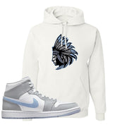 Air Jordan 1 Mid Grey Ice Blue Hoodie | Indian Chief, White