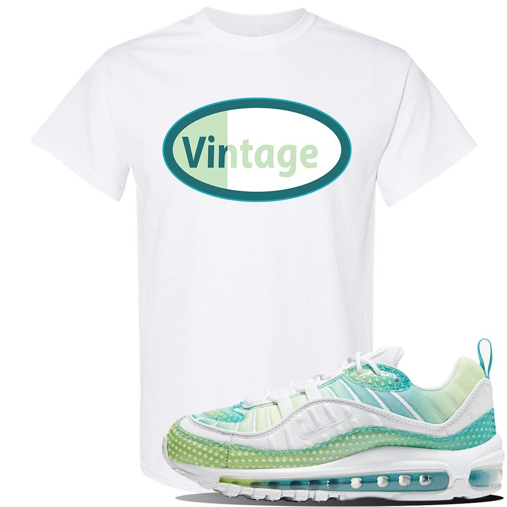 WMNS Air Max 98 Bubble Pack Sneaker White T Shirt | Tees to match Nike WMNS Air Max 98 Bubble Pack Shoes | Vintage Oval