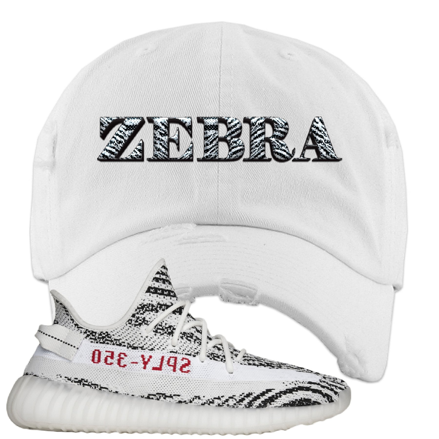 Yeezy Boost 350 V2 Zebra Zebra White Sneaker Hook Up Distressed Dad Hat