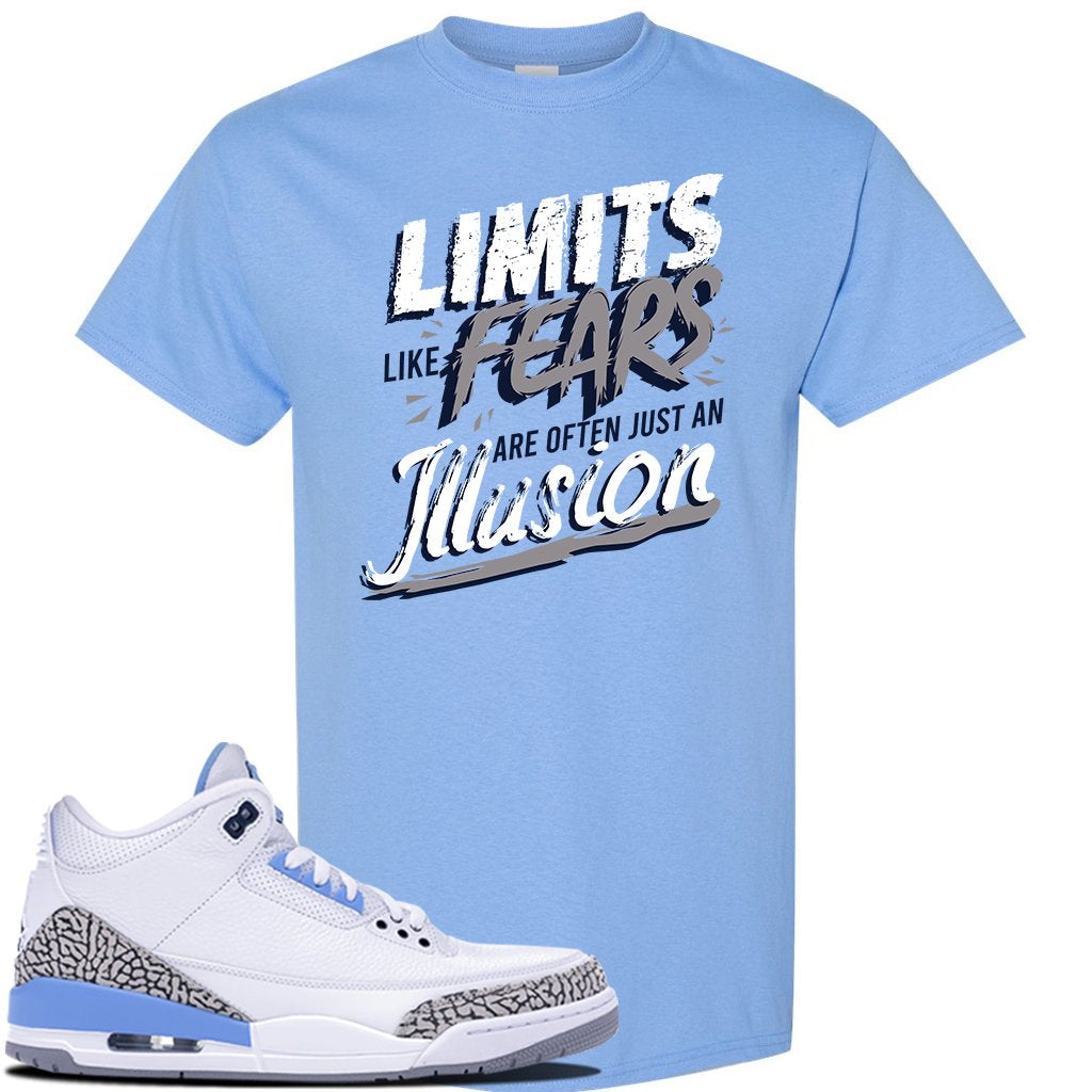 Jordan 3 UNC Sneaker Carolina Blue T Shirt | Tees to match Nike Air Jordan 3 UNC Shoes | Limits Like Fears