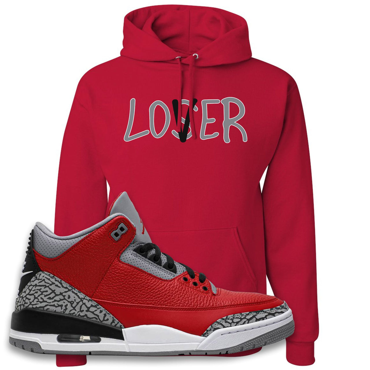 Jordan 3 Red Cement Chicago All-Star Sneaker True Red Pullover Hoodie | Hoodie to match Jordan 3 All Star Red Cement Shoes | Lover