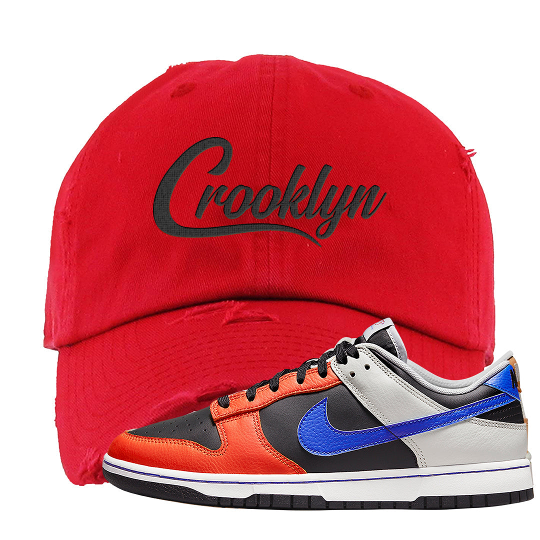 75th Anniversary Low Dunks Distressed Dad Hat | Crooklyn, Red