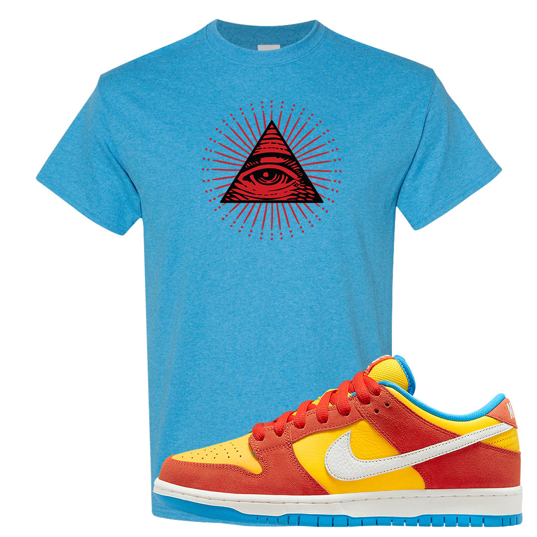 Habanero Red Gold Blue Low Dunks T Shirt | All Seeing Eye, Heather Sapphire