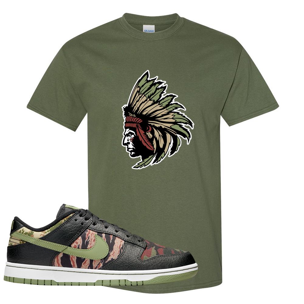 Multi Camo Low Dunks T Shirt | Indian Chief, Military Green