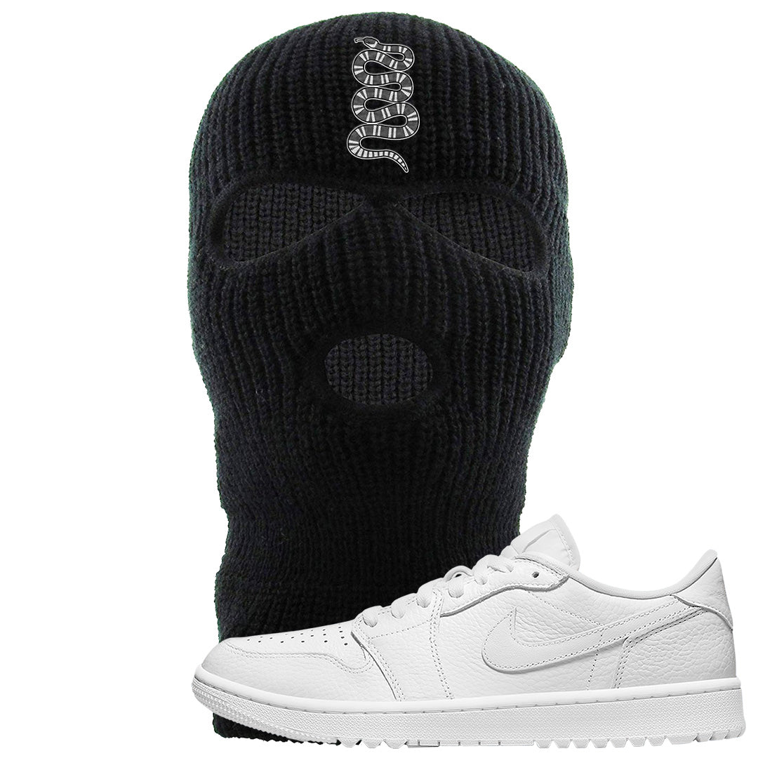 Triple White Golf Low 1s Ski Mask | Coiled Snake, Black