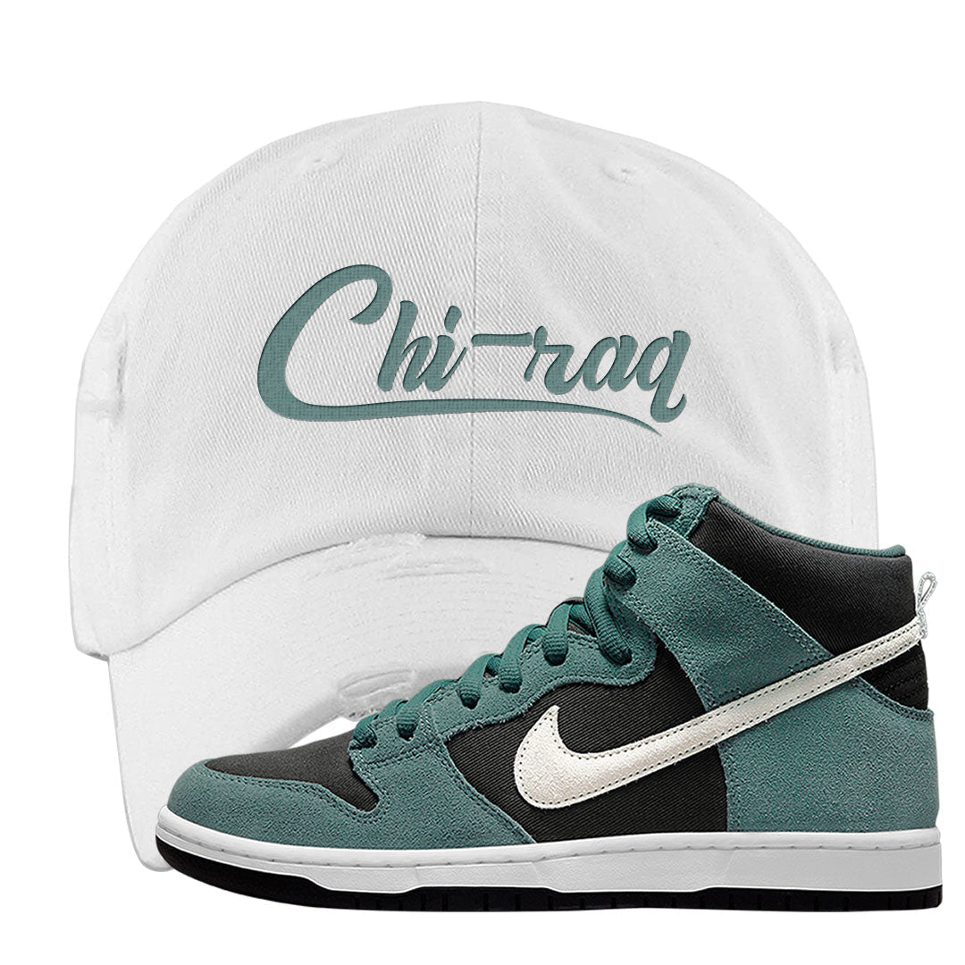 Green Suede High Dunks Distressed Dad Hat | Chiraq, White
