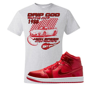 University Red Pomegranate Mid 1s T Shirt | Drip God Racing Club, Ash