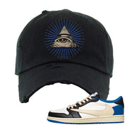 Sail Black Military Blue Shy Pink Low 1s Distressed Dad Hat | All Seeing Eye, Black