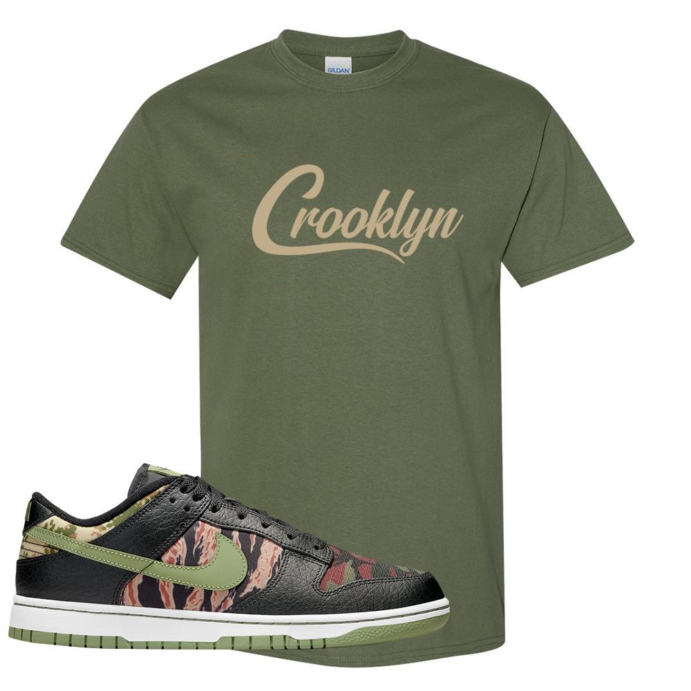 Multi Camo Low Dunks T Shirt | Crooklyn, Military Green
