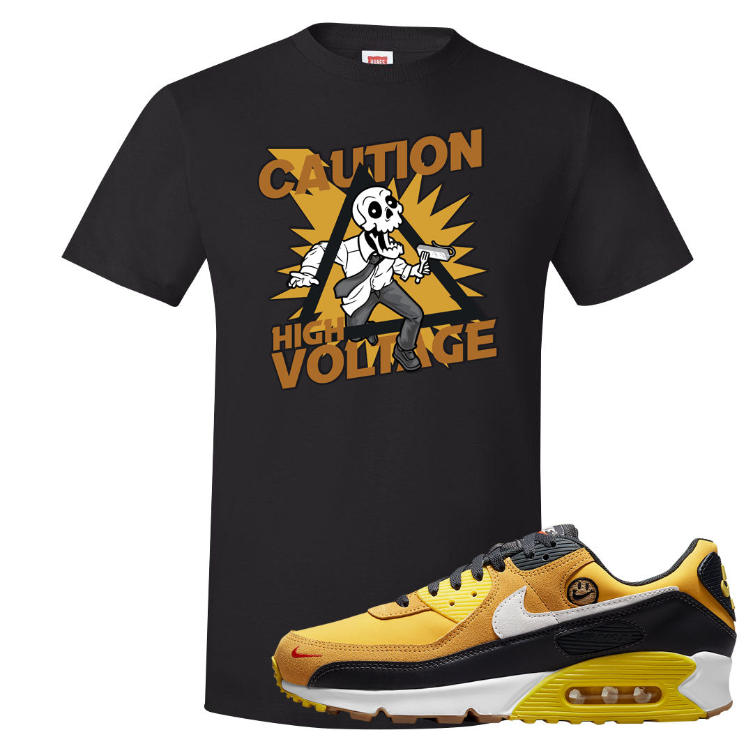 Go The Extra Smile 90s T Shirt | Caution High Voltage, Black