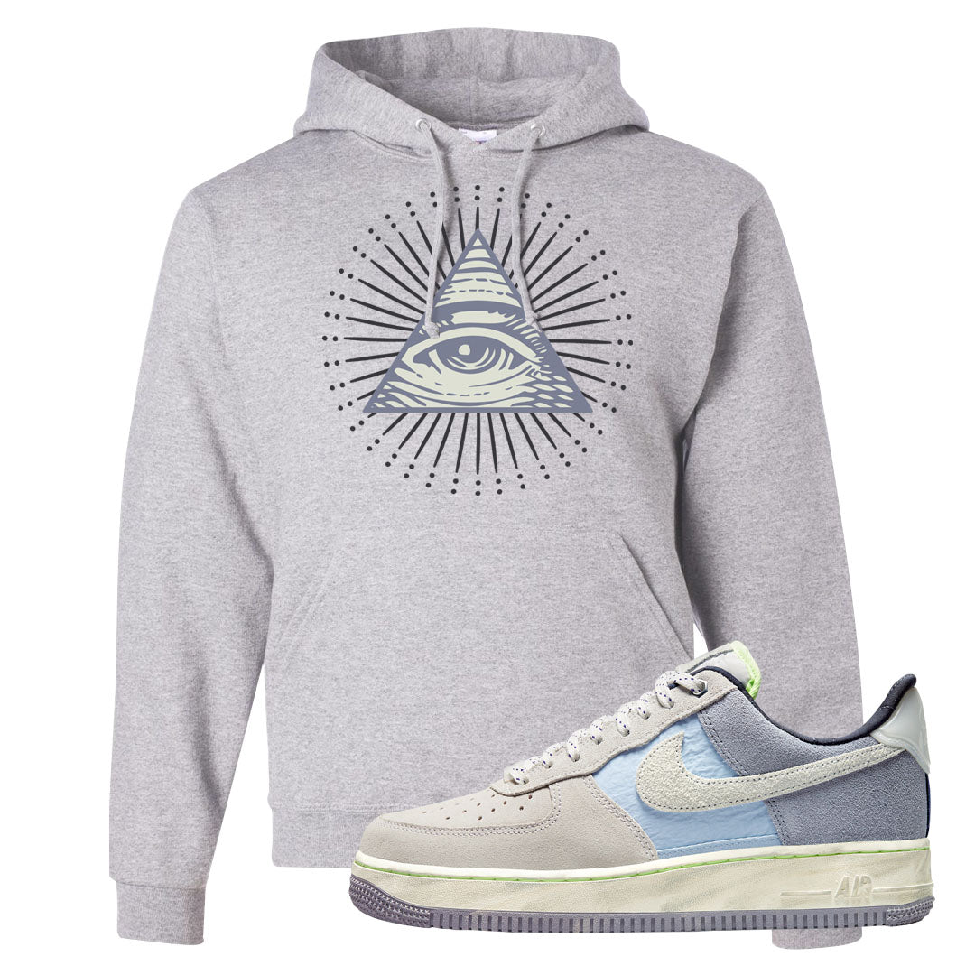 Womens Mountain White Blue AF 1s Hoodie | All Seeing Eye, Ash