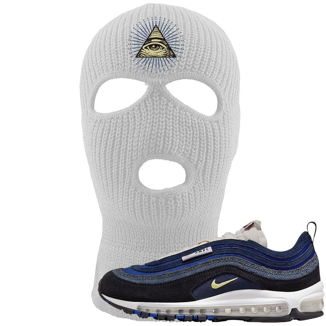 Navy Suede AMRC 97s Ski Mask | All Seeing Eye, White