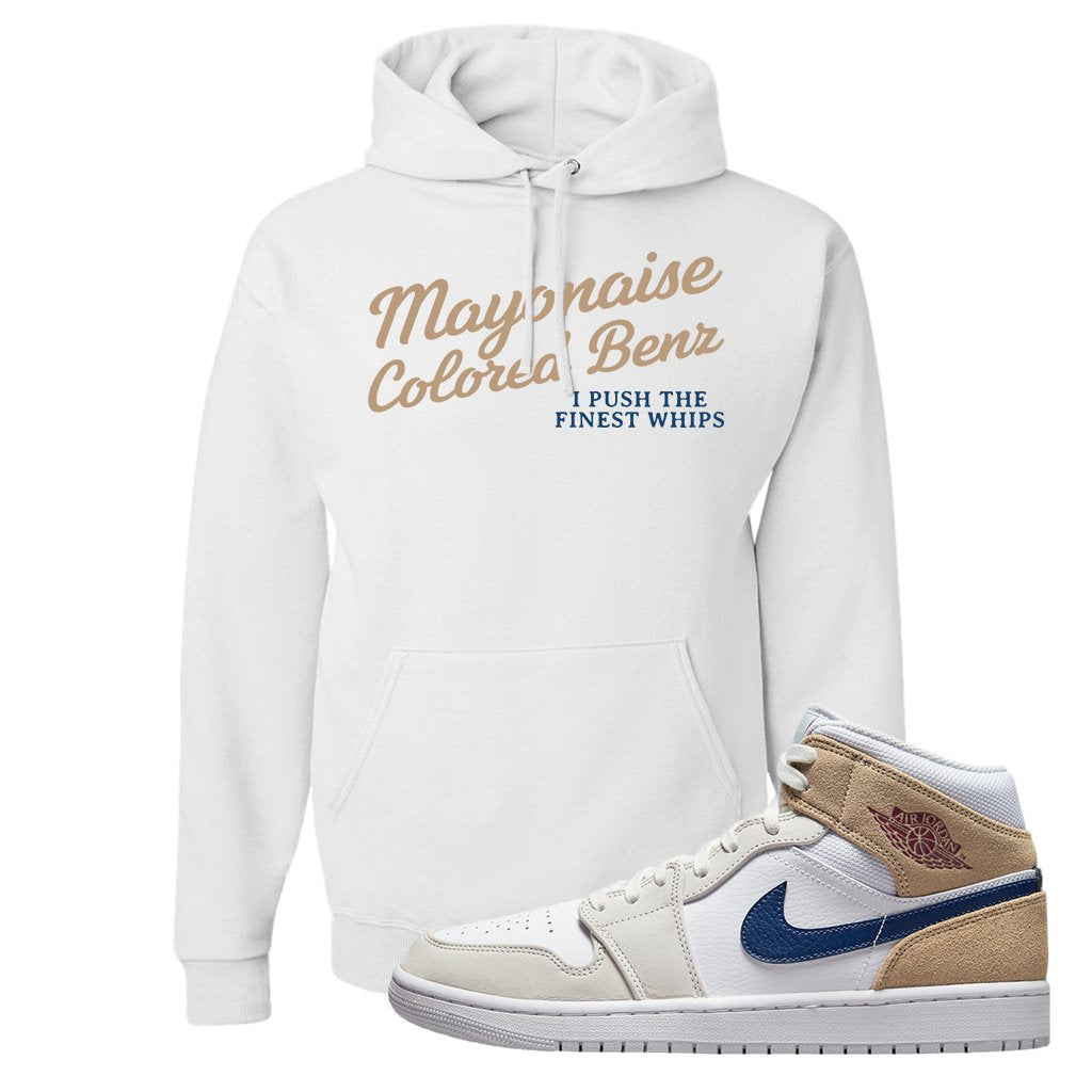 White Tan Navy 1s Hoodie | Mayonaise Colored Benz, White