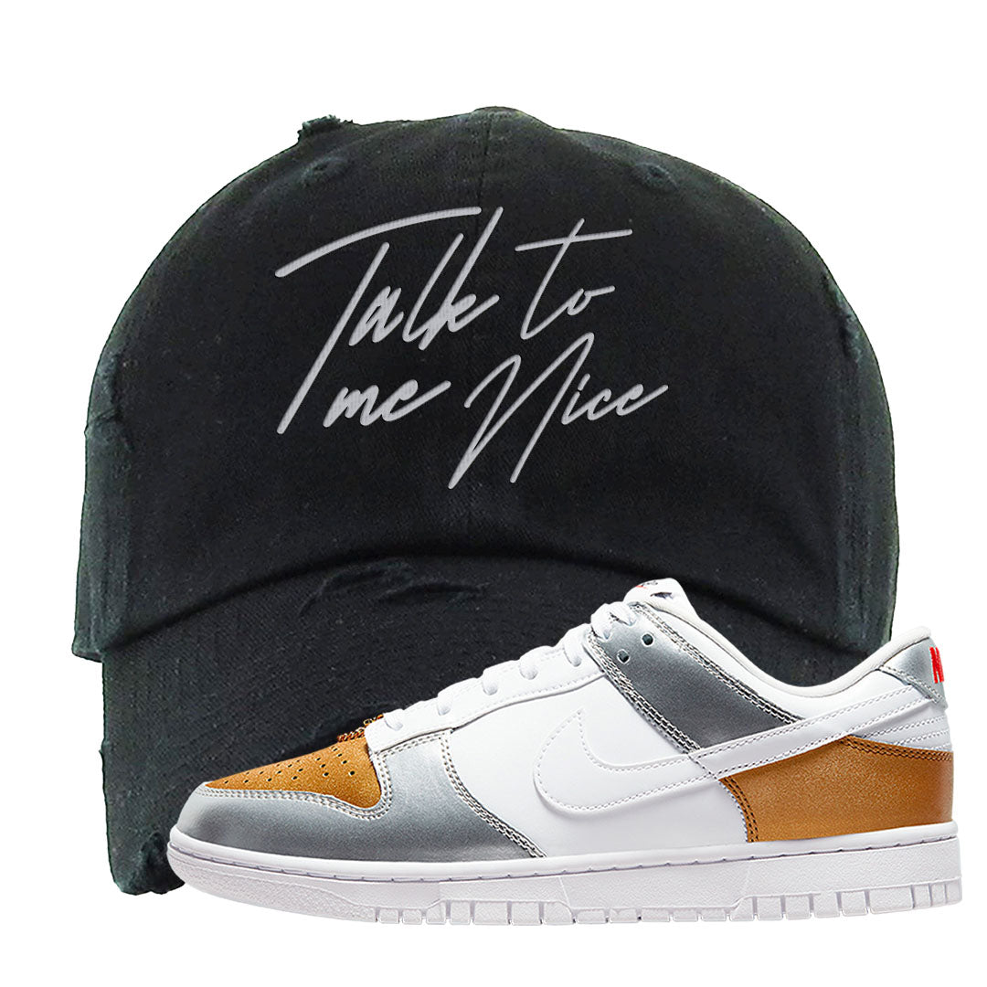Gold Silver Red Low Dunks Distressed Dad Hat | Talk To Me Nice, Black