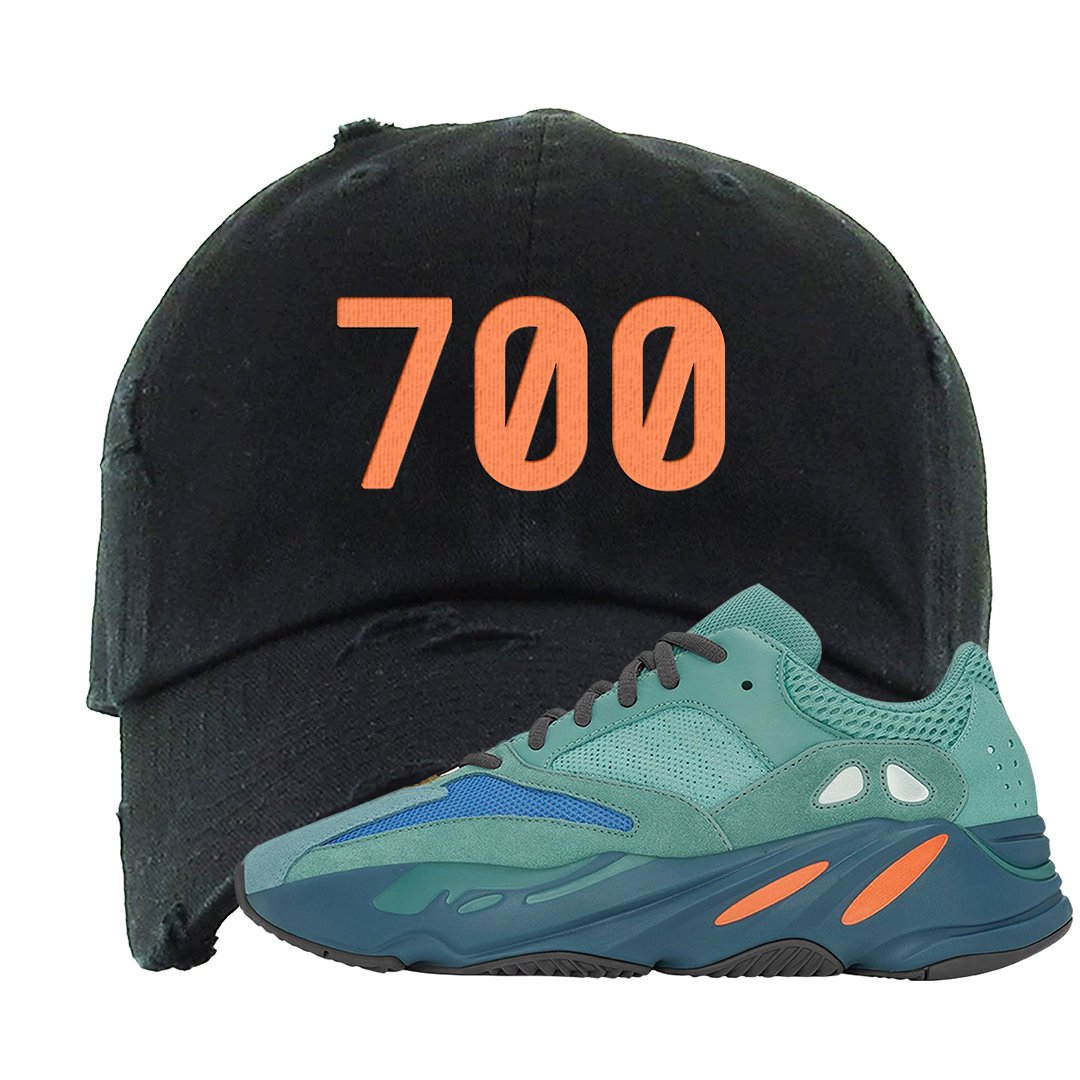Faded Azure 700s Distressed Dad Hat | 700, Black