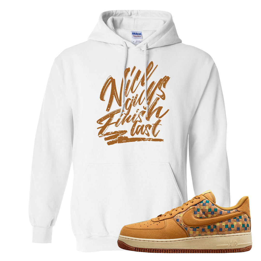 Woven Cork Low AF 1s Hoodie | Nice Guys Finish Last, White