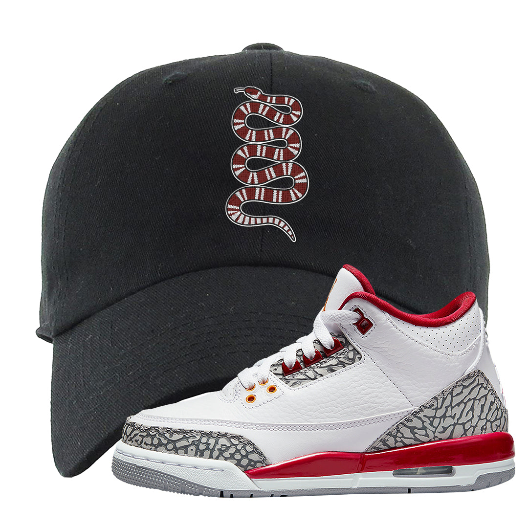 Cardinal Red 3s Dad Hat | Coiled Snake, Black