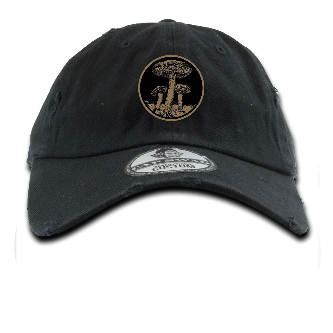 WMNS Mushroom 4s Distressed Dad Hat | Mushroom Logo, Black