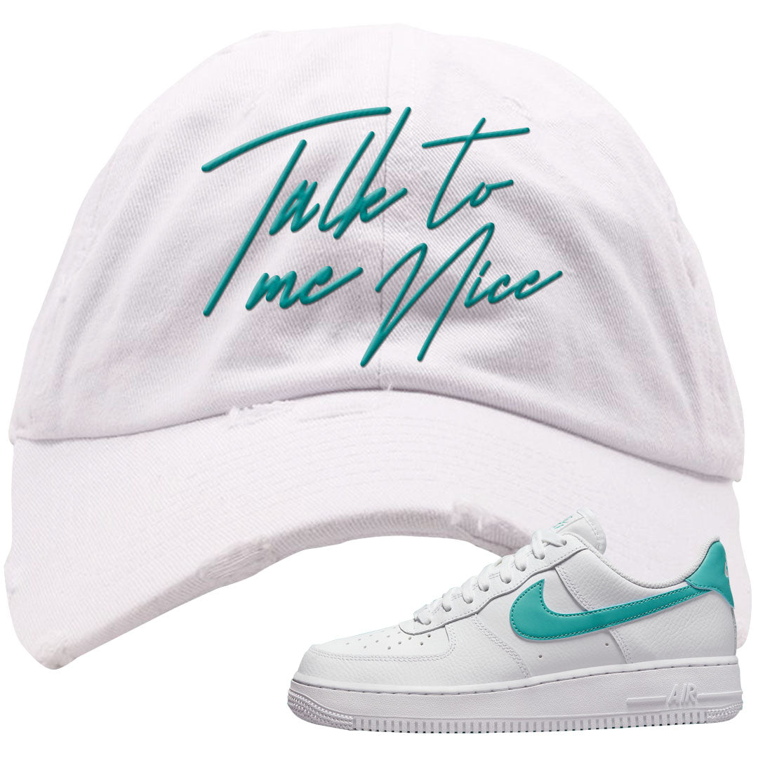 Washed Teal Low 1s Distressed Dad Hat | Talk To Me Nice, White