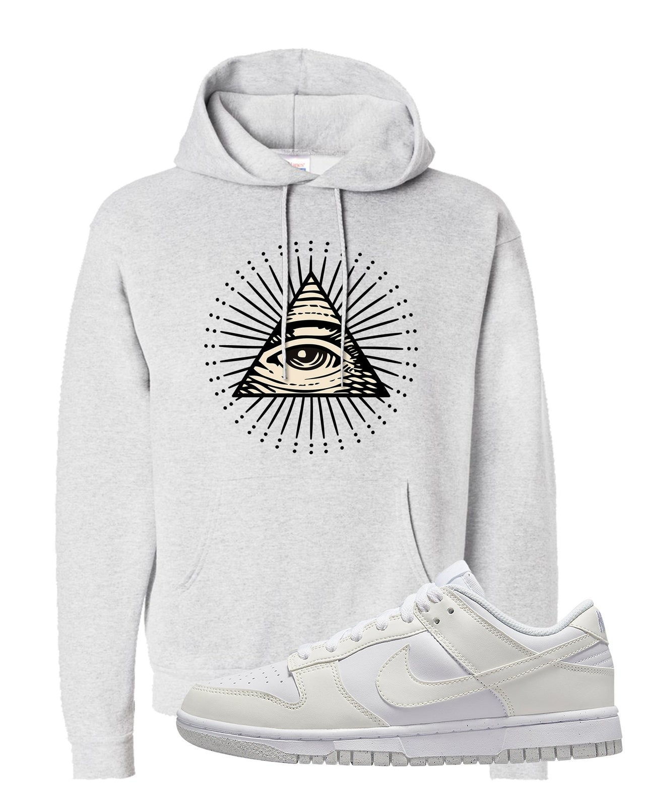 Next Nature White Low Dunks Hoodie | All Seeing Eye, Ash