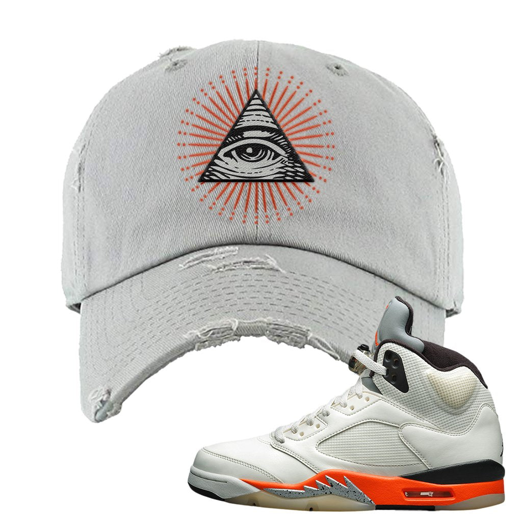 Shattered Backboard 5s Distressed Dad Hat | All Seeing Eye, Light Gray
