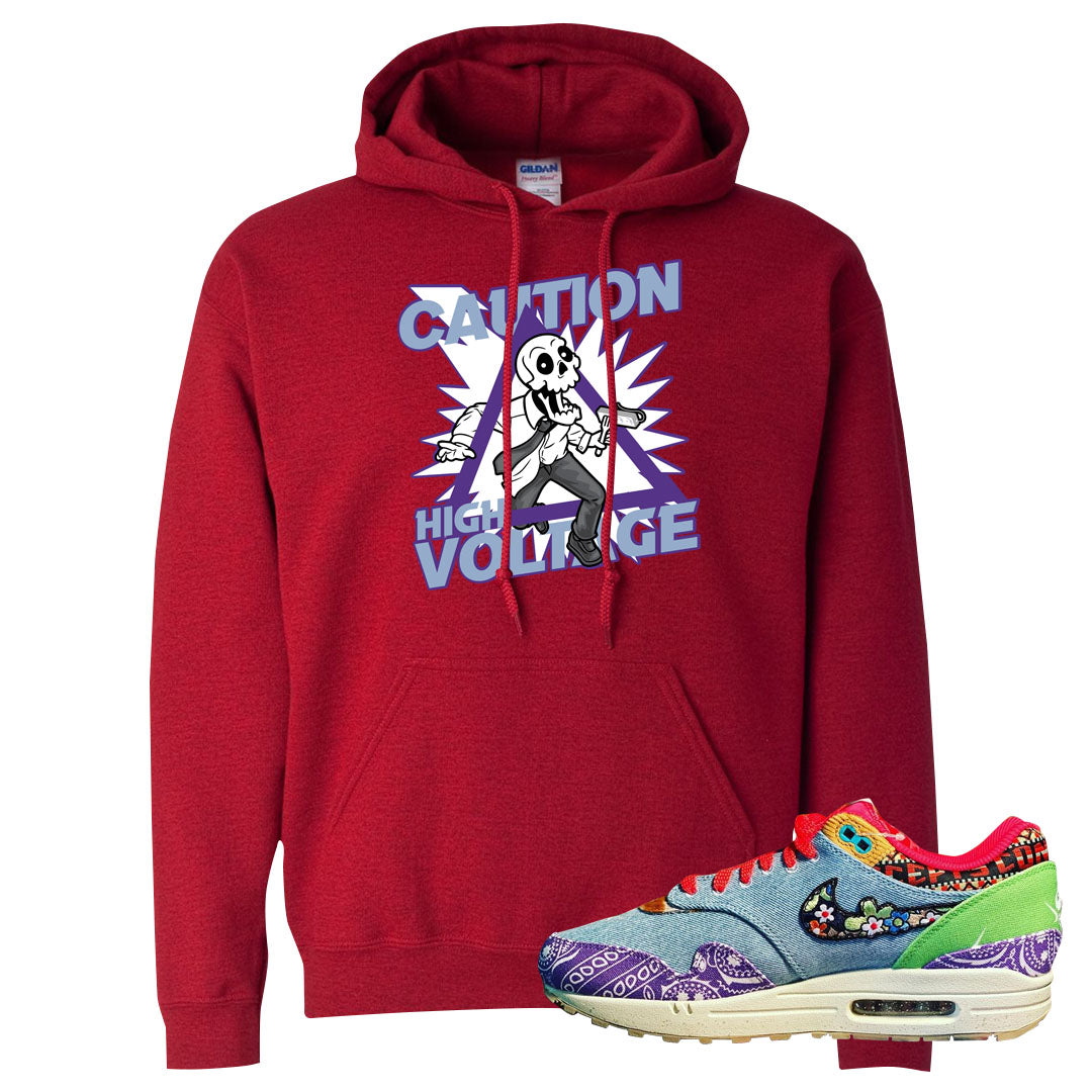 Bandana Paisley Max 1s Hoodie | Caution High Voltage, Red