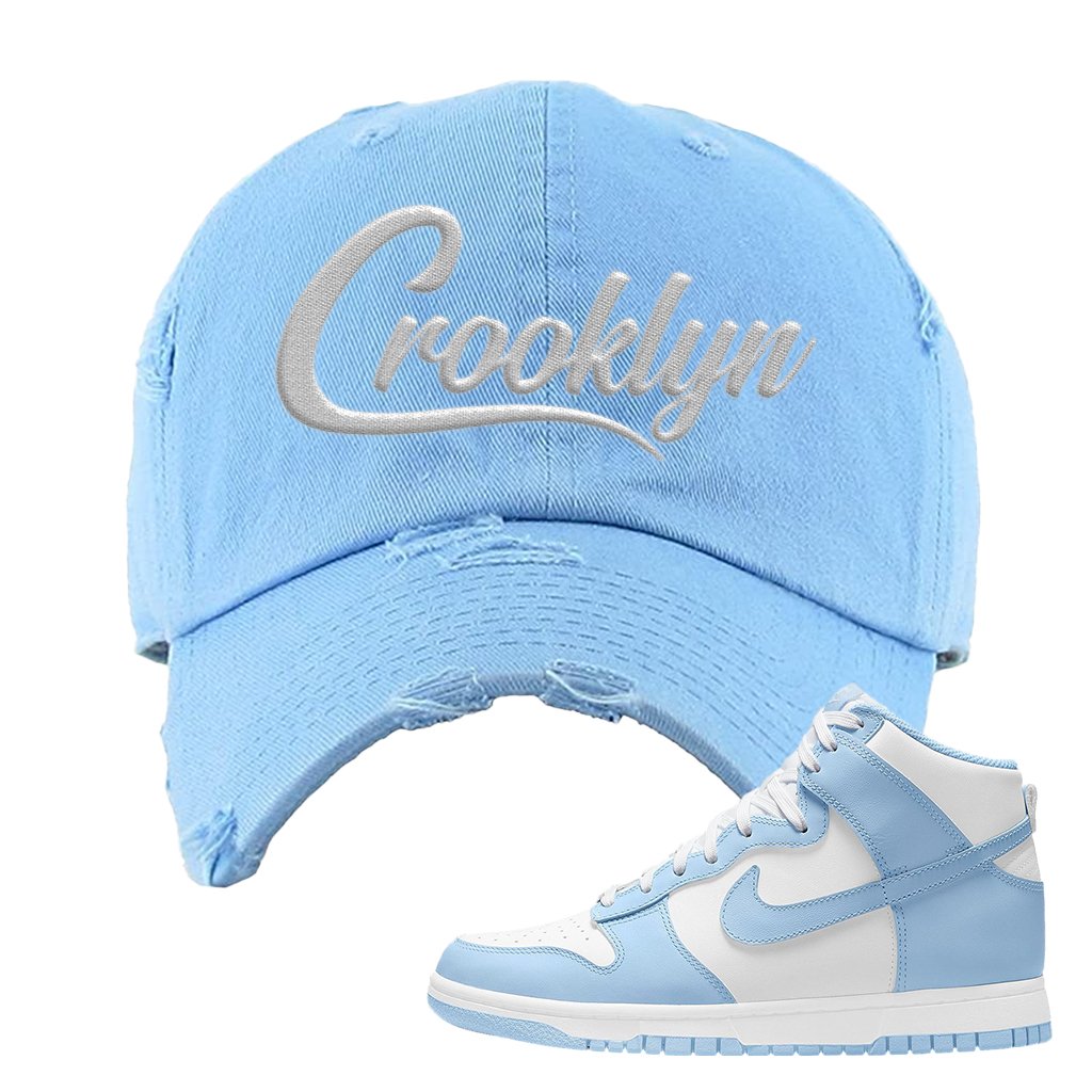 Aluminum High Dunks Distressed Dad Hat | Crooklyn, Light Blue
