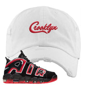 Air More Uptempo Laser Crimson Crooklyn White Sneaker Hook Up Distressed Dad Hat