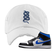 Air Jordan 1 Mid Royal Distressed Dad Hat | Coiled Snake, White