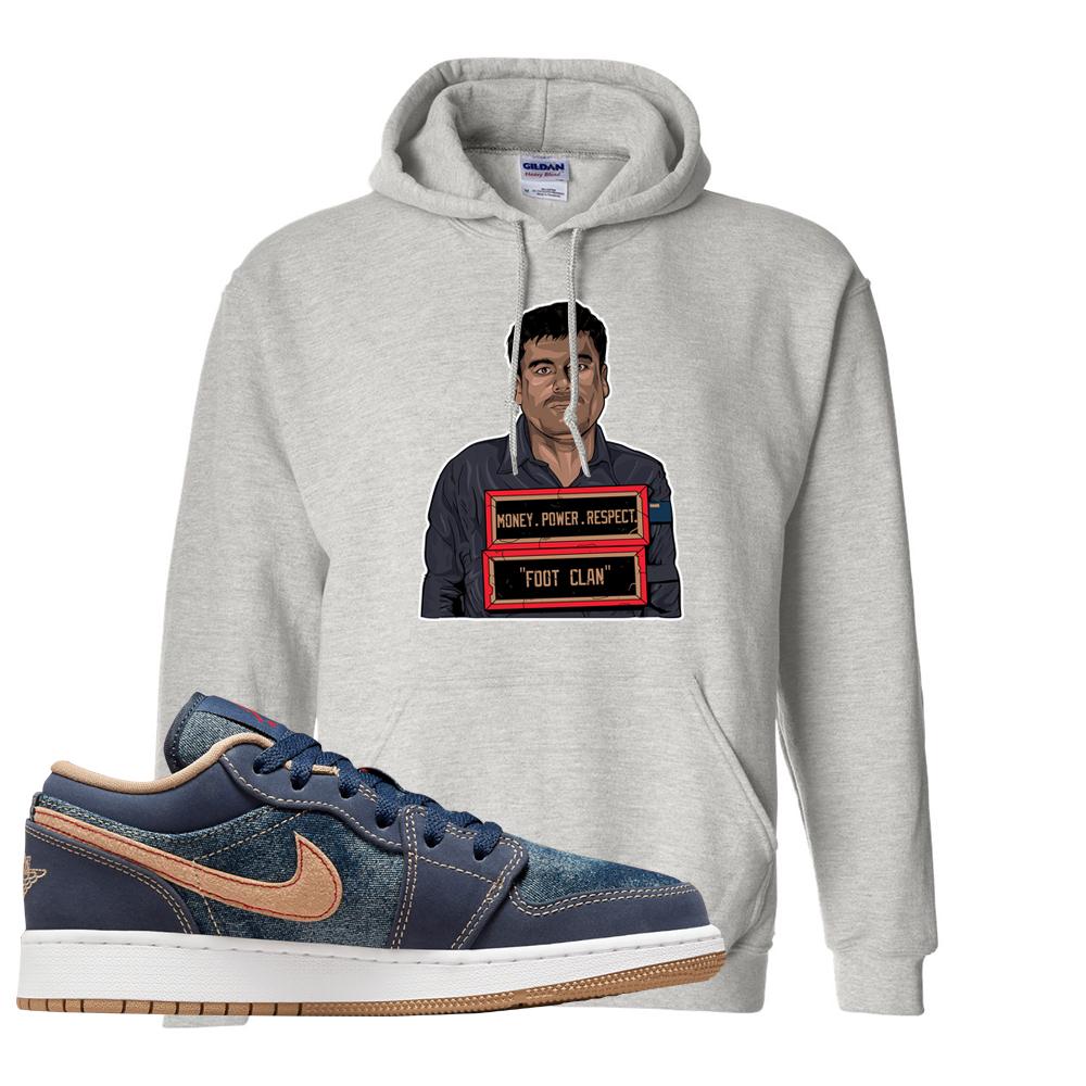 Denim Gum Bottom Low 1s Hoodie | El Chapo Illustration, Ash