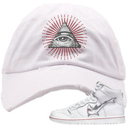 Shark High Dunks Distressed Dad Hat | All Seeing Eye, White