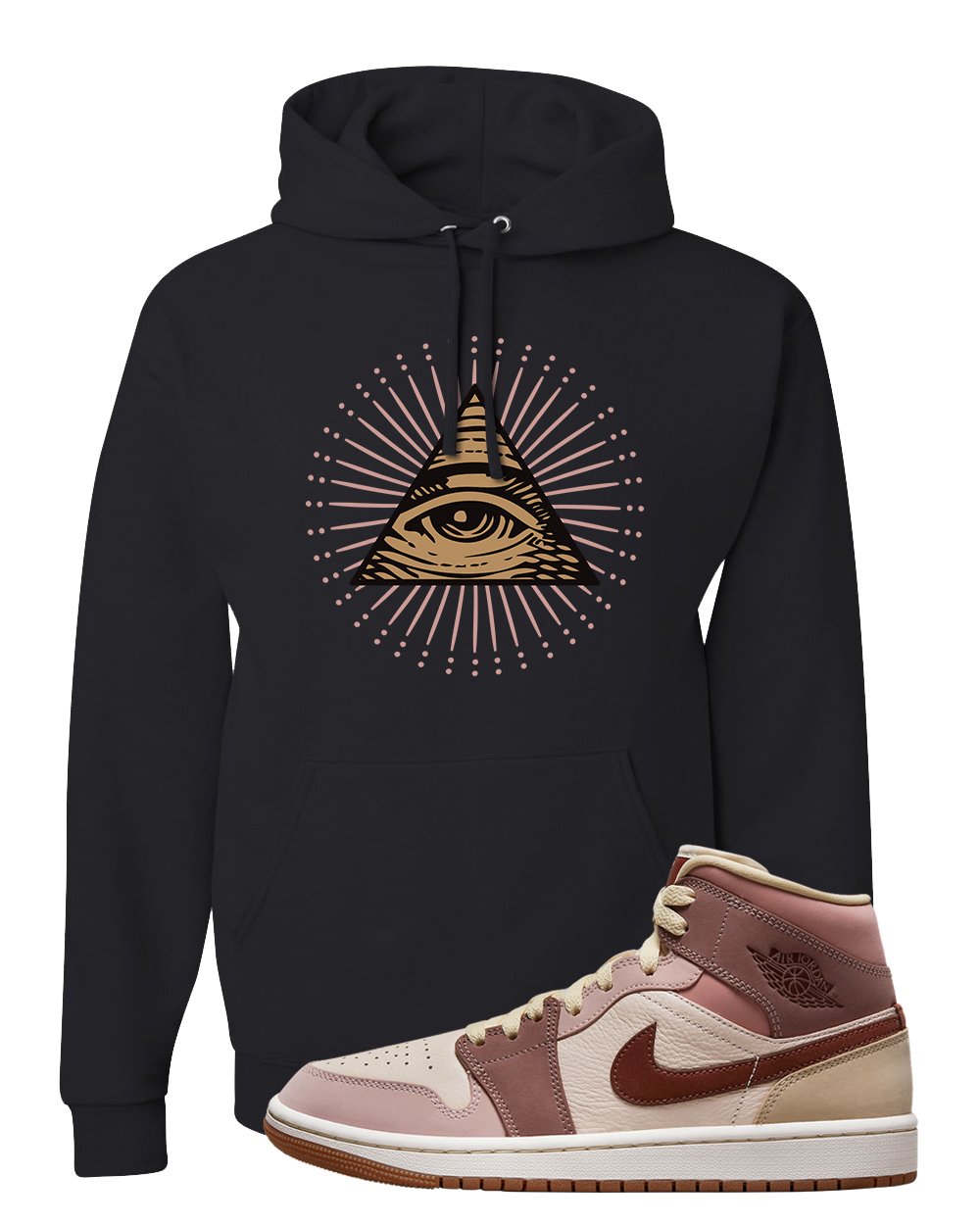 Pink Sand Mauve Mid 1s Hoodie | All Seeing Eye, Black