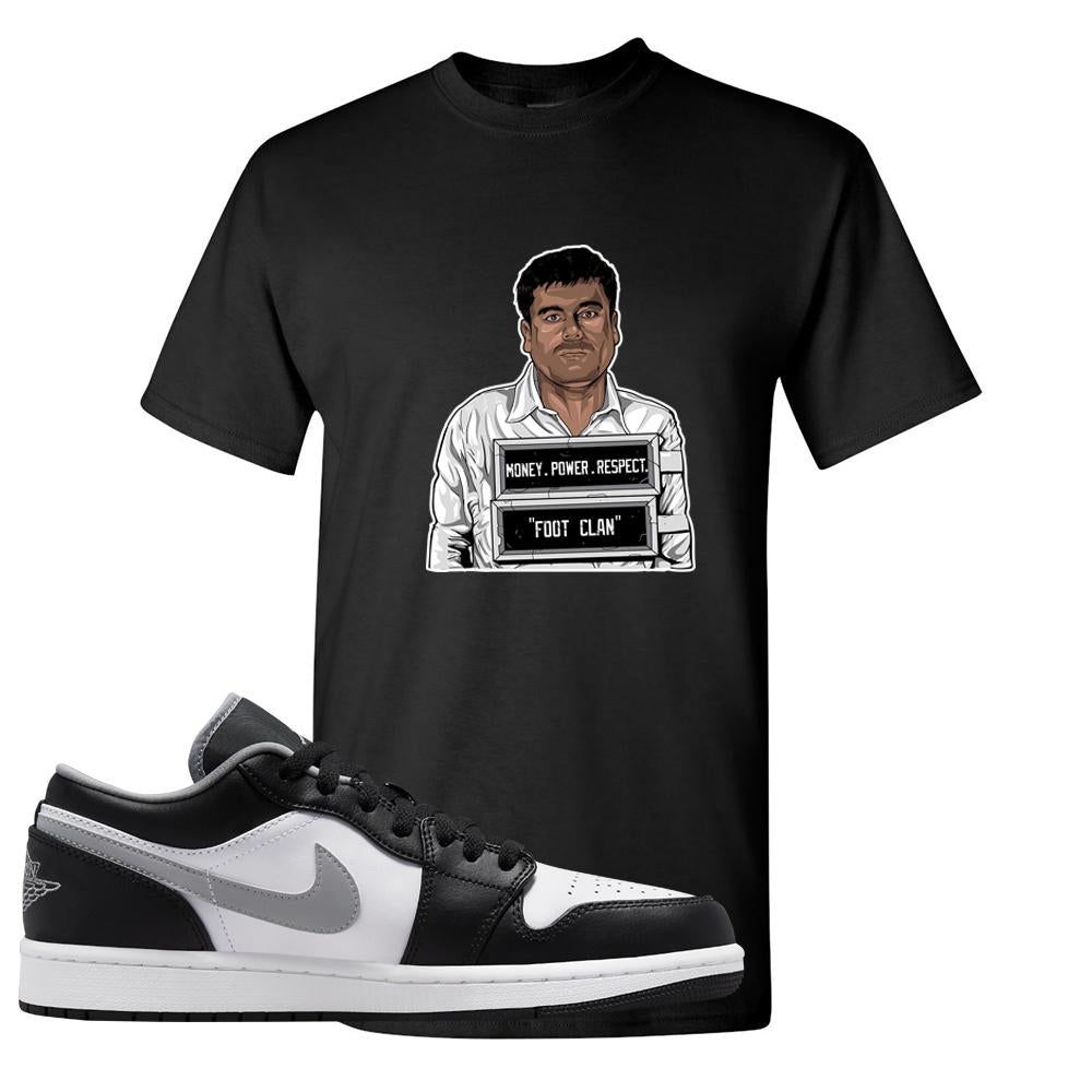 Air Jordan 1 Low Black Medium Grey T Shirt | El Chapo Illustration, Black