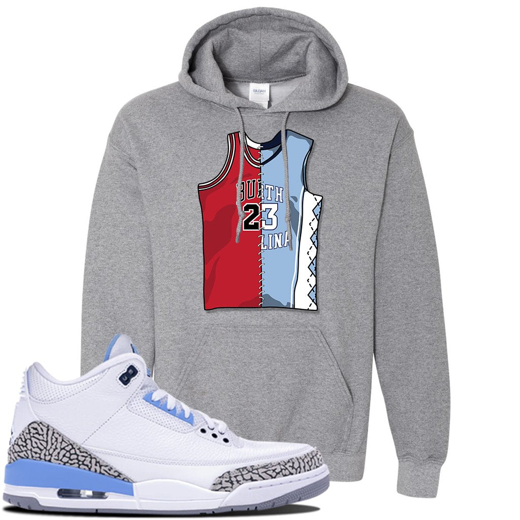 Jordan 3 UNC Sneaker Graphite Heather Pullover Hoodie | Hoodie to match Nike Air Jordan 3 UNC Shoes | Half UNC Half Bulls