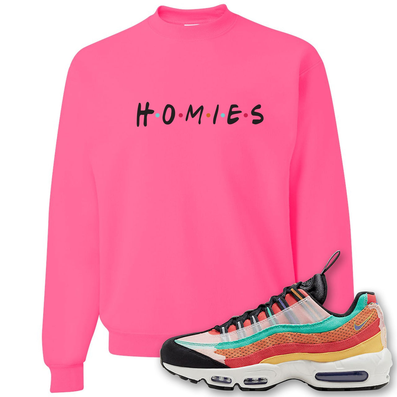 Air Max 95 Black History Month Sneaker Neon Pink Crewneck Sweatshirt | Crewneck to match Nike Air Max 95 Black History Month Shoes | Homies