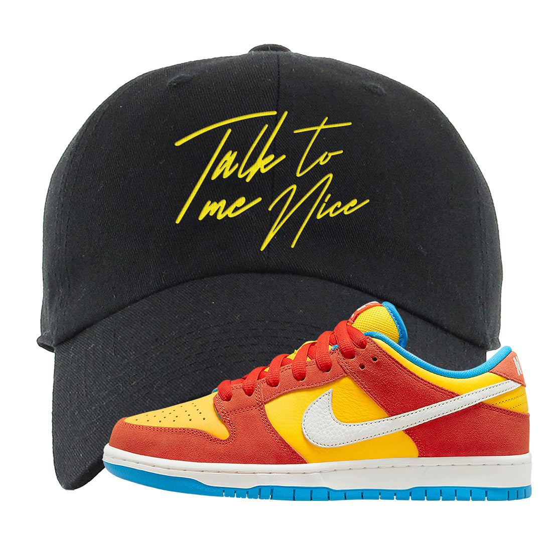 Habanero Red Gold Blue Low Dunks Dad Hat | Talk To Me Nice, Black
