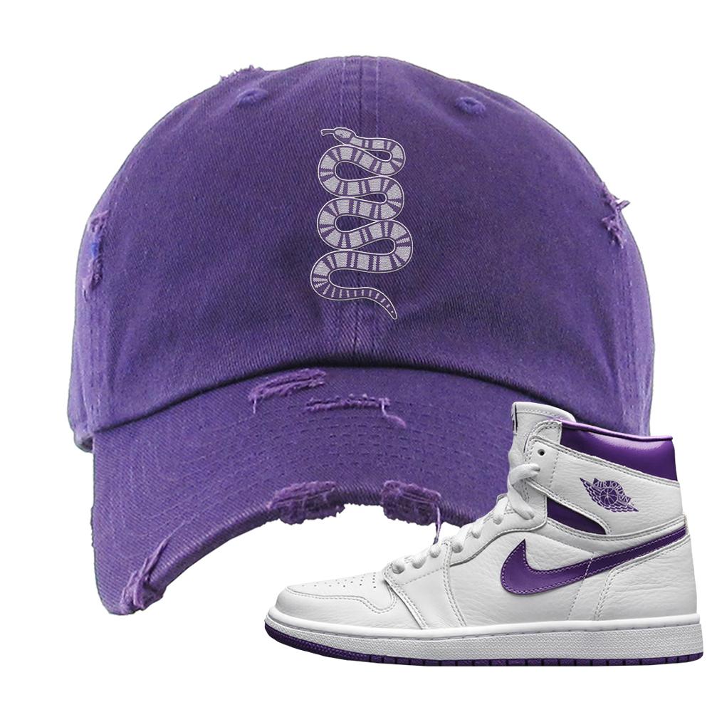 Air Jordan 1 Metallic Purple Distressed Dad Hat | Coiled Snake, Purple