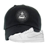 Triple White Golf Low 1s Distressed Dad Hat | All Seeing Eye, Black