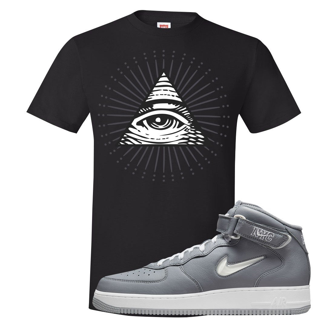 Cool Grey NYC Mid AF1s T Shirt | All Seeing Eye, Black