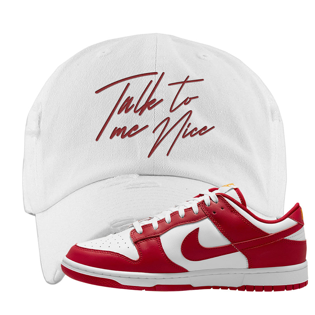 Red White Yellow Low Dunks Distressed Dad Hat | Talk To Me Nice, White