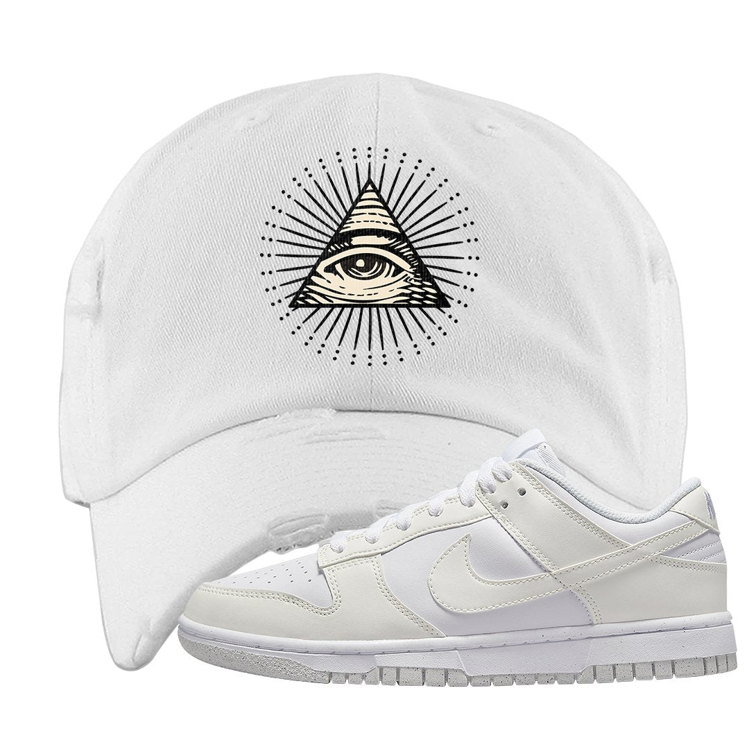 Next Nature White Low Dunks Distressed Dad Hat | All Seeing Eye, White