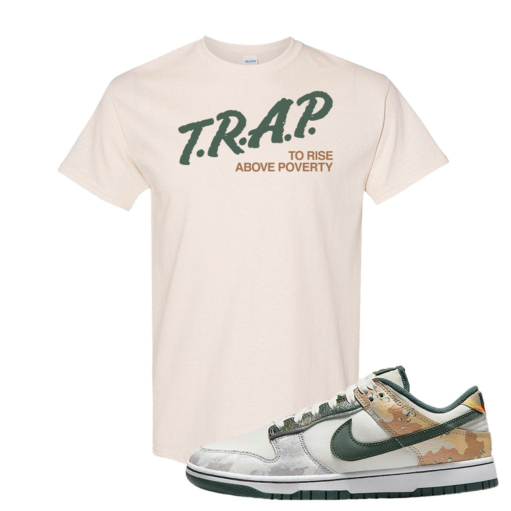 Camo Low Dunks T Shirt | Trap To Rise Above Poverty, Natural