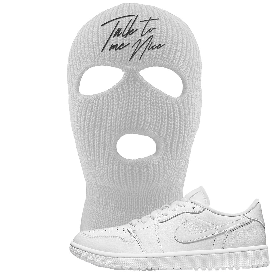 Triple White Golf Low 1s Ski Mask | Talk To Me Nice, White