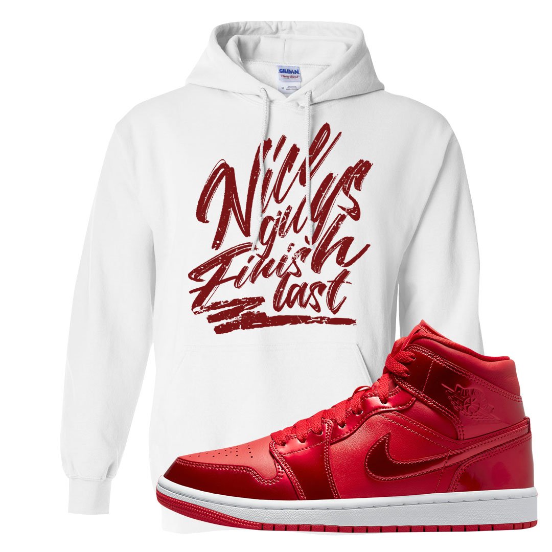 University Red Pomegranate Mid 1s Hoodie | Nice Guys Finish Last, White