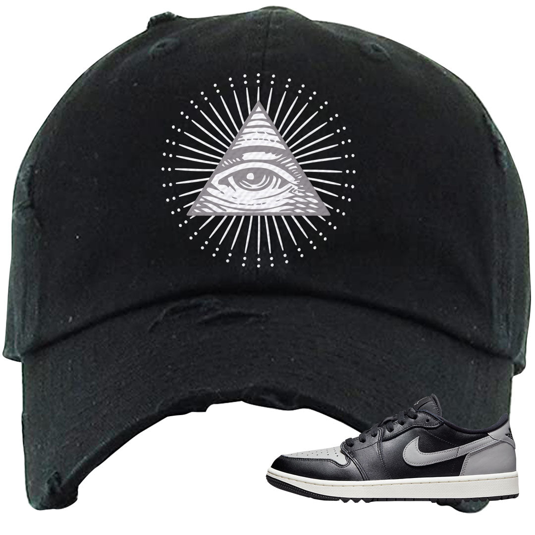 Shadow Golf Low 1s Distressed Dad Hat | All Seeing Eye, Black