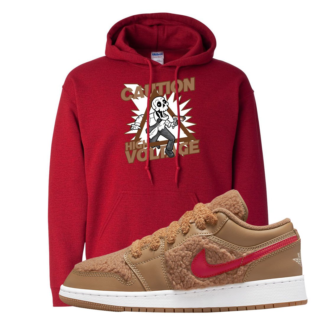 Teddy Bear Low 1s Hoodie | Caution High Voltage, Red