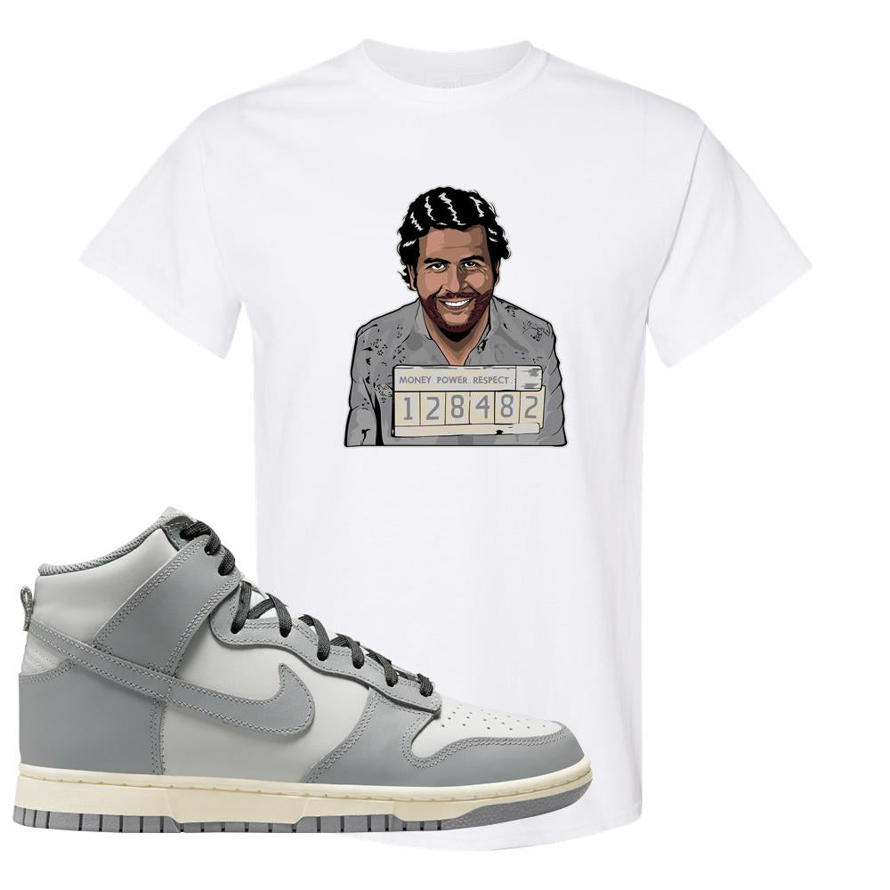 Aged Greyscale High Dunks T Shirt | Escobar Illustration, White