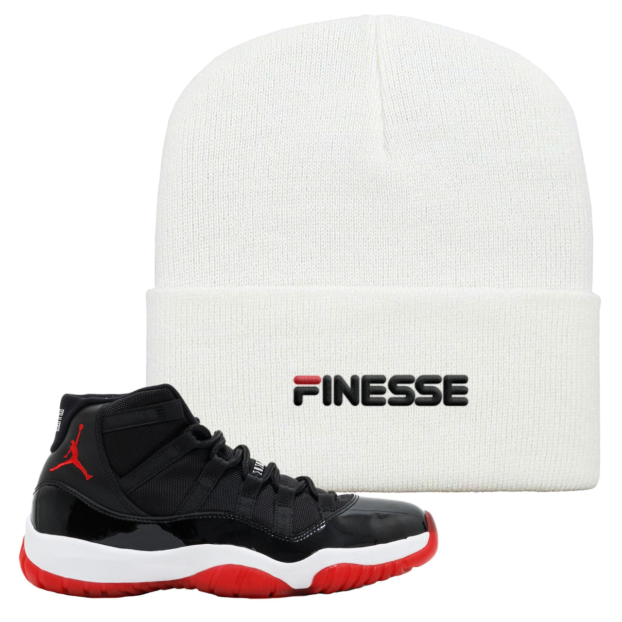 Jordan 11 Bred Finesse White Sneaker Hook Up Beanie