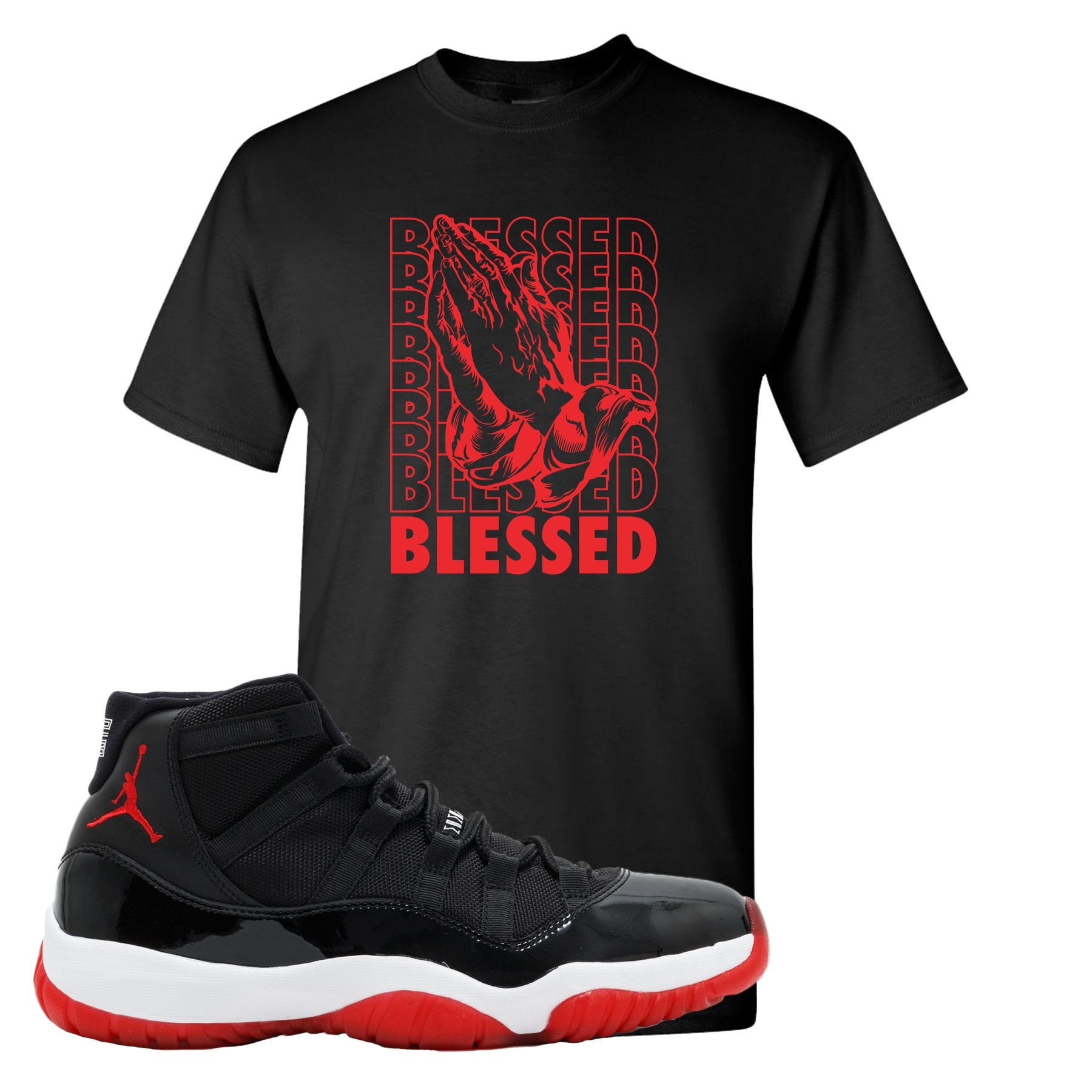 Jordan 11 Bred Blessed Black Sneaker Hook Up T-Shirt